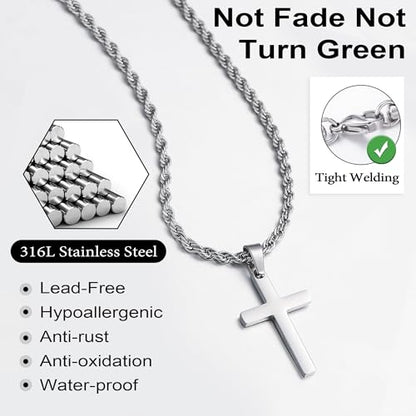 Cross Necklace for Men, Gold Black Silver Mens Cross Necklaces Stainless Steel Cross Pendant Necklace Simple Jewelry Gifts Cross Chain Necklaces for Men - color: 14K-Gold-Plated, style: 16in/18in