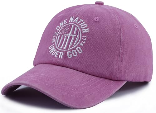 One Nation Under God Hats for Men Women, Adjustable Cotton Christian Est. 1776 Baseball Cap - color: Pink