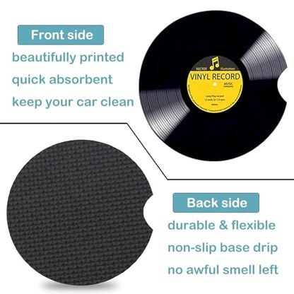 2 Pack Retro Vinyl Record Car Cup Holder Coasters Universal Neoprene Mat - color: CD