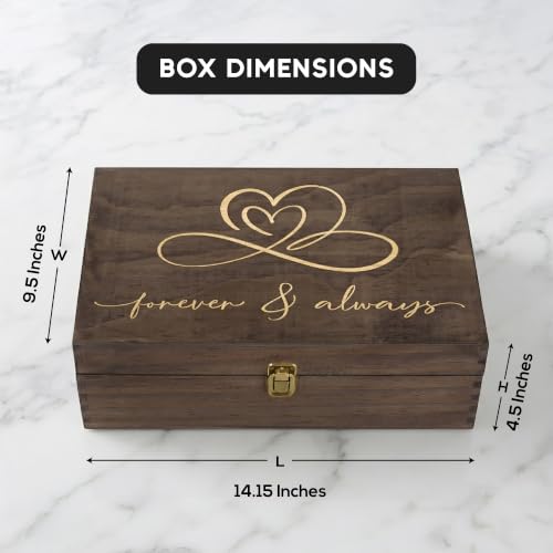 Forever & Always Engraved Wooden Keepsake Box, Romantic Memory Gift Box with Inside Engraving, Pine Wood Rectangle Storage Box for Anniversary, Wedding & Couple Gifts , X-Large ,14.15 x 9.5 x 4.5" - size: X-Large, style: Forever & Always