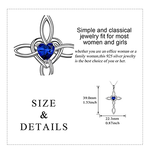 Celtic Knot Cross Pendant Necklace Sterling Silver Religious Irish Infinity Love Heart Irish Celtics Necklace Jewelry Mothers Day Birthday Gifts for Women Girls - color: Silver September cross necklace