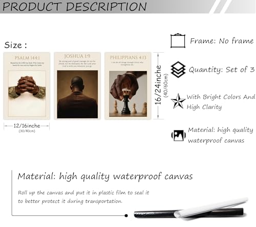 MOGUPA 3Pcs Black Man Christian Poster Canvas Wall Art 12x16 in Unframed - color: Black Man Bible, size: 16"L x 12"W
