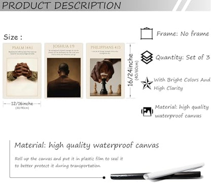 MOGUPA 3Pcs Black Man Christian Poster Canvas Wall Art 12x16 in Unframed - color: Black Man Bible, size: 16"L x 12"W
