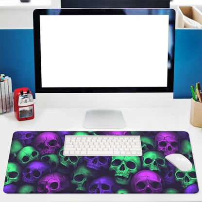 Neon Skull Gaming Mouse Pad Purple Green Gothic Halloween Skeleton Extended Keyboard Mouse Mat for Computer Office, Big Laptop Mouse pad, Gaming Pc 31.5x11.8 in - color: Neon Skull, size: 31.5L x 11.8W inches