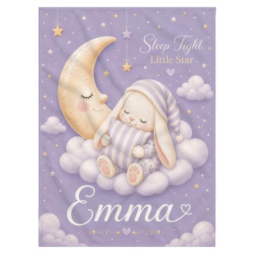 Personalized Baby Blanket With Name, Custom Baby Blankets Gift for Boy Girl - color: Misty Lavender, size: Bunny