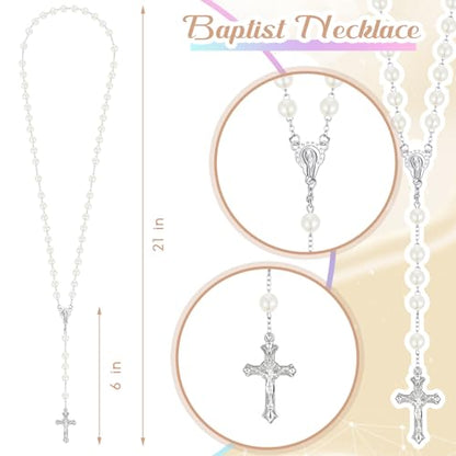 ROCEEI Catholic Rosary Necklace Pearl Rosary Bead with Box - color: White