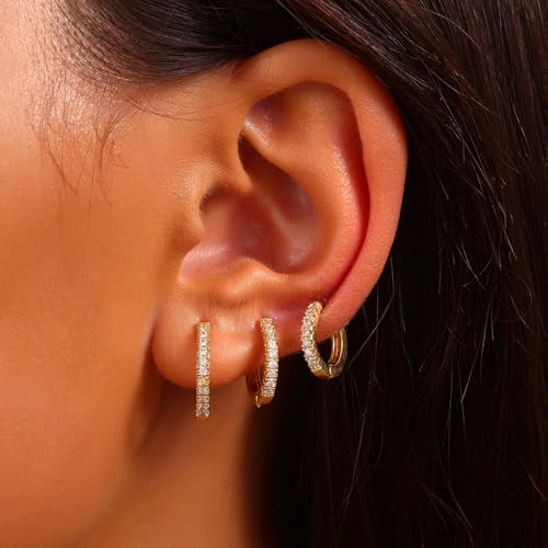 18K Gold Plated Hoop Earrings for Women, NICKEL-FREE & HYPOALLERGENIC, Timeless Jewelry Gift - color: Gold-6pcsC