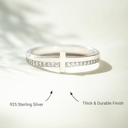 STORYJEWELLERY Cross Rings for Women, Purity Ring, Christian Ring, Christian Jewelry for Women, Confirmation Gifts, Baptism Gifts - color: Sterling Silver with White Gold Plating