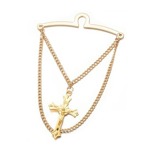 Men Gold Tie Chain Cross Religious Double Curb Chain Tie Clip 2.4" Business Jewelry