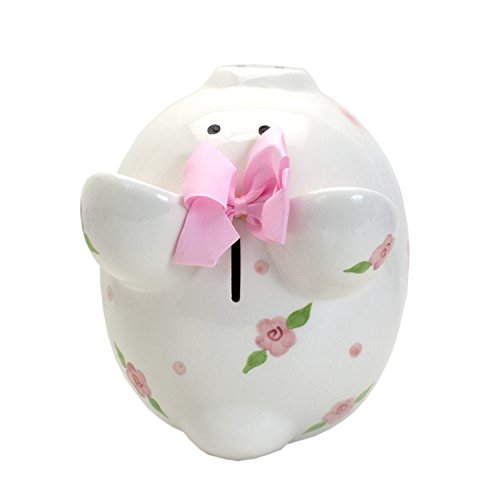 Child to Cherish Ceramic Piggy Bank for Girls, Posies and Polka Dots - color: Posies and Polka Dots