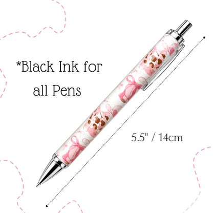 Coquette Pens 8PC Set Pink Stationery Office Supplies School Supply Cute Aesthetic Gel Pen Fancy Bow Beautiful Cherry Themed Birthday Decorations Girly Room Stuff Ribbon Decor Party Favors - style: Coquette