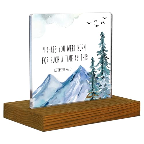 Esther 4:14 Sign, Perhaps You Were Born for Such A Time As This Bible Verse Sign, Christian Office Nursery Farmhouse Scripture Plaque, Acrylic Desk Decor Sign with Wood Stand - FSA079 - style: Esther 4:14