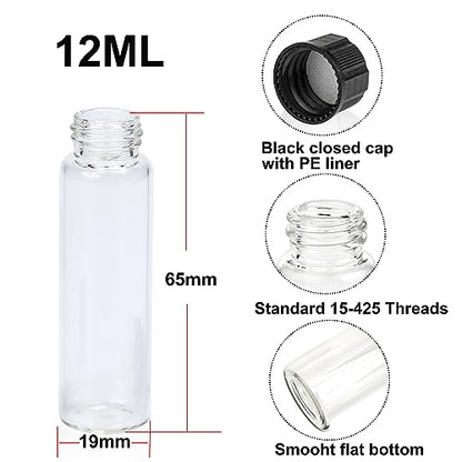 PEKYBIO 100 PCS 12ML Clear Small Liquid Sample Glass Vials with Screw Caps - size: 12 ml (100 pieces)
