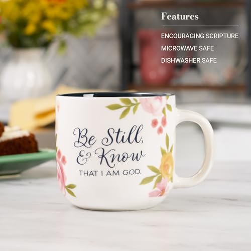 Christian Art Gifts Inspiring Ceramic Coffee Mug for Women: Psalm 46:10 - color: Be Still/White & Navy, size: 14 Ounces