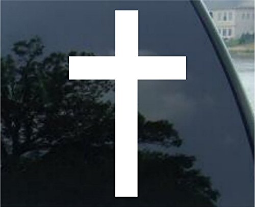 Christian Cross Jesus Vinyl Decal Sticker- Die Cut Decal Bumper Sticker for Windows, Cars, Trucks, Laptops, Etc. (6" White)