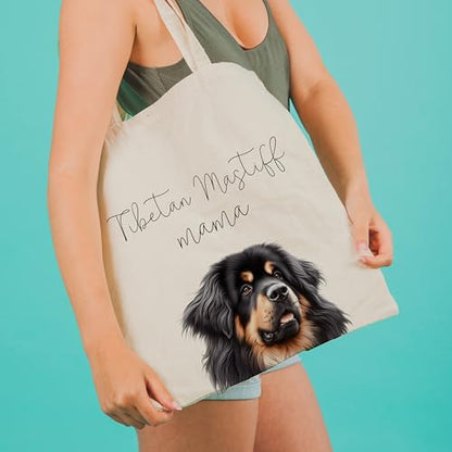Dog Mom Canvas Tote Bag for Women, Reusable Cotton Shoulder Bag, Dog Lover Gift, Mother’s Day Pet Mom Shopping Tote - color: Tibetan Mastiff