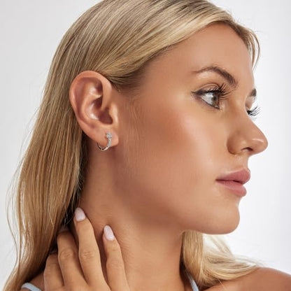 Silver Plated Hoop Earrings for Women Infinity Angel Feather Pearl Turquoise Cross Star Huggie Ear Buckles Hypoallergenic Posts Dainty Jewelry Gift - color: Silver Cross