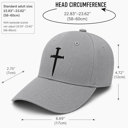 Three Nails Cross Christian Hats, Embroidered Baseball Caps for Adults - color: Gray