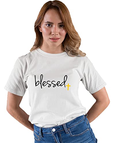 Go All Out Adult Blessed Cross Jesus Christian Gift T-Shirt - color: White, size: X-Large