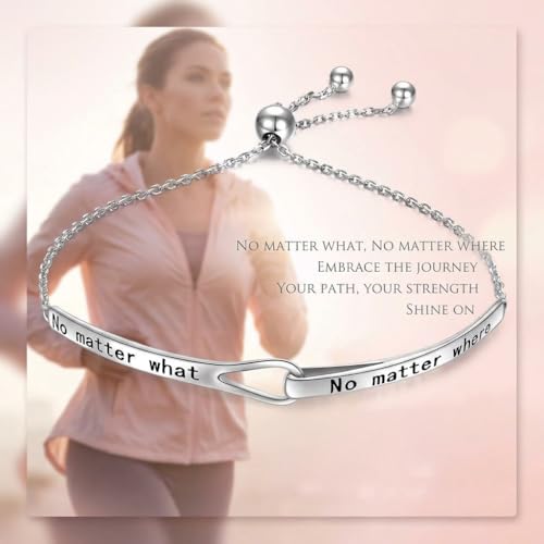 Sterling Silver Engraved Inspirational Adjustable Infinity Bracelet Graduation Gift for Mother Sister Best Friend Jewelry for Women - style: No matter where no matter what