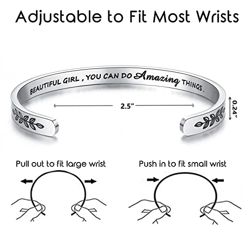 TONY & SANDY Cuff Bracelets for Women Teen Girls Best Friend Sister Mom Daughter Granddaughter Easter Birthday Mother's Day Christmas Stocking Stuffers for Teen Girls Women Jewelry - style: 1 - Beautiful girl you can do amazing things