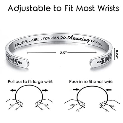 TONY & SANDY Cuff Bracelets for Women Teen Girls Best Friend Sister Mom Daughter Granddaughter Easter Birthday Mother's Day Christmas Stocking Stuffers for Teen Girls Women Jewelry - style: 1 - Beautiful girl you can do amazing things