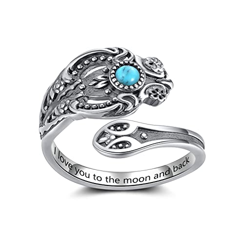 Sterling Silver Open Adjustable Ring Wrap Stack Statement Jewelry Gift - color: I love you to the moon and back
