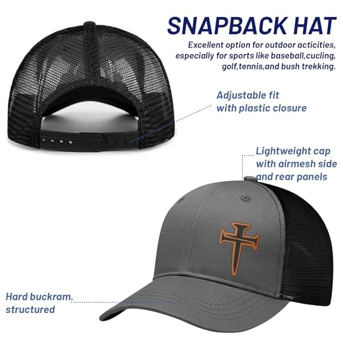 3D Embroidered Christian Hat for Men & Women, Jesus Faith Cross Hat, Religious Gifts for Christians Clothes - color: Leather - Grey