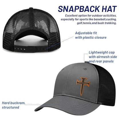 3D Embroidered Christian Hat for Men & Women, Jesus Faith Cross Hat, Religious Gifts for Christians Clothes - color: Leather - Grey