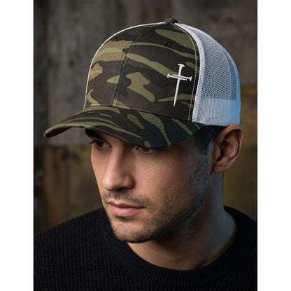Christian Hats for Men Women,Jesus 3 Nail Cross Hat Christian Religious Gifts for Birthday/Christmas,Black and Silver - color: 592.camo-6
