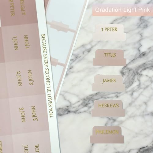 Vorscrin-Laminated Bible Tabs for Women and Men, Gold Foil Lettering Design, Reposition and Large Print Stickers, Bible Study Supplies, 90 Chapters Labels for Easy Navigation(Light Pink) - color: Light Pink