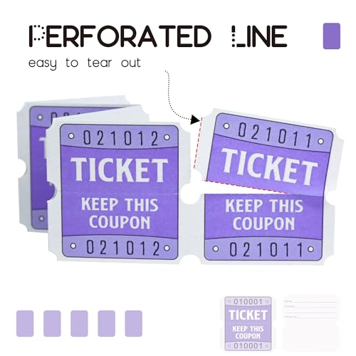 DGBDPACK 500 Pcs 50/50 Double Raffle Tickets, Purple - color: Purple
