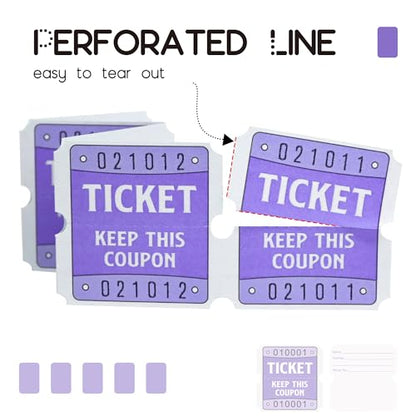 DGBDPACK 500 Pcs 50/50 Double Raffle Tickets, Purple - color: Purple