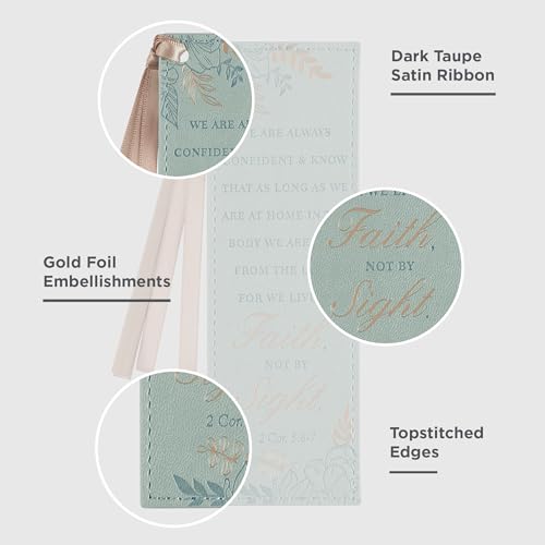 Christian Art Gifts Faux Leather Floral Bookmark for Women: Walk by Faith