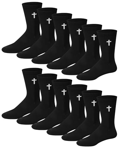 Shihanee 12 Pairs Cross Socks Men Crew - color: Black