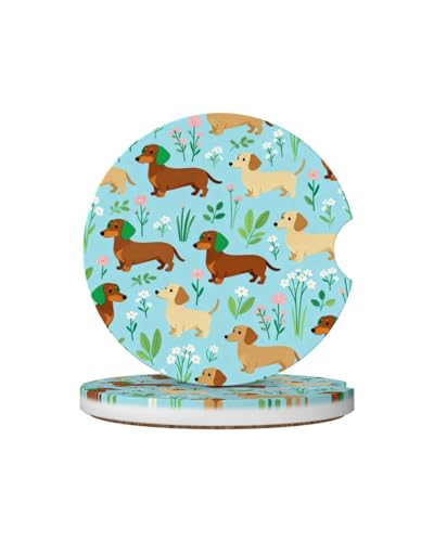 Ceramic Car Cup Coasters 2PCS - Lovely Wiener Dog - color: Lovely Wiener Dog