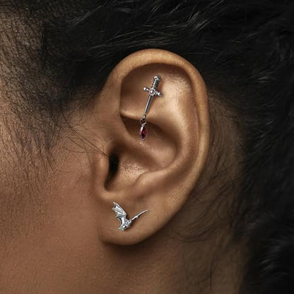 FINE4U 1PC ASTM F136 Titanium Sword Piercing Jewelry for Conch, Tragus, Helix 16G 8mm, Implant Grade Hypoallergenic Flatback Stud - color: Dagger - Tit