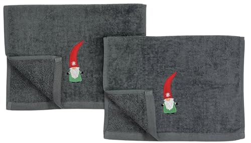 Christmas Gray Grey Guest Hand Bathroom Towels Elegant Winter Gnome, 16x26" - color: Nordic Gnome