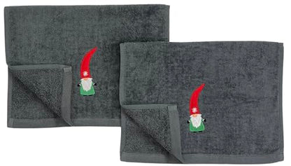 Christmas Gray Grey Guest Hand Bathroom Towels Elegant Winter Gnome, 16x26" - color: Nordic Gnome