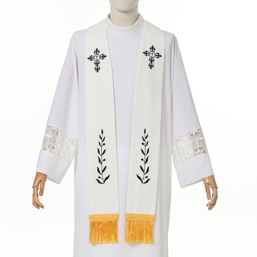 BLESSUME Church Clergy Pastor Cross Embroidered Stole - color: White 5