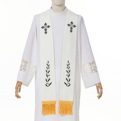 BLESSUME Church Clergy Pastor Cross Embroidered Stole - color: White 5