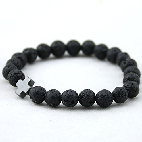 Softones 4PCS Cross Beads Bracelet for Men Women 8mm Healing Lava Stone Stretch Bracelets,7.5" - color: C:4Pcs a set