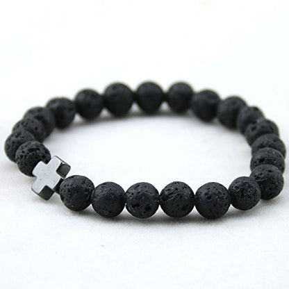 Softones 4PCS Cross Beads Bracelet for Men Women 8mm Healing Lava Stone Stretch Bracelets,7.5" - color: C:4Pcs a set