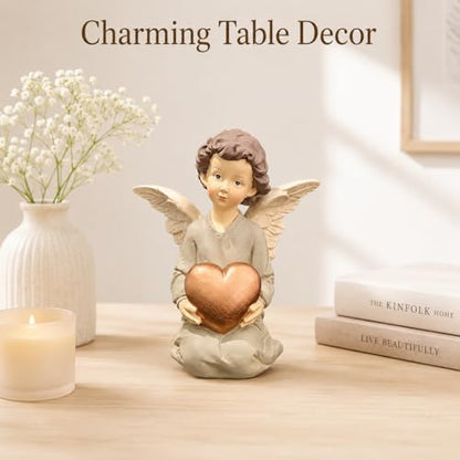 Guardian Angel Figurine Holding Gold Heart - size: 5.12"H