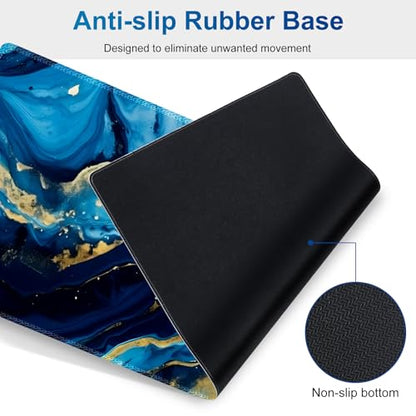 Desk Mat Pad, Gaming Mouse Pad Wrist Support Set, 4 in1 Non-Slip XXL Large Mousepad + Ergonomic Keyboard Wrist Rest+Mouse Wrist Rest+Coaster for Home Office Computer I Blue Gold Marble - color: Blue Gold Marble