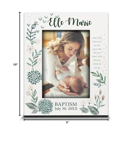 BELLA BUSTA-Personalize -Baptism, Dedication, Confirmation, First Communion Theme Picture Frame-Keepsake from Godparents, Friends, Family-UV Print Frame (Green and Taupe (5x7 Vertical)) - color: Green and Taupe (5x7 Vertical)