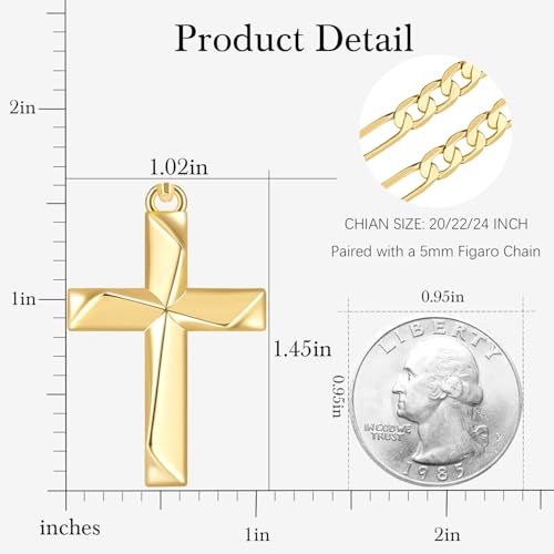 Cross Necklace 14K Gold Cross Necklace for Men - color: gold-24inch