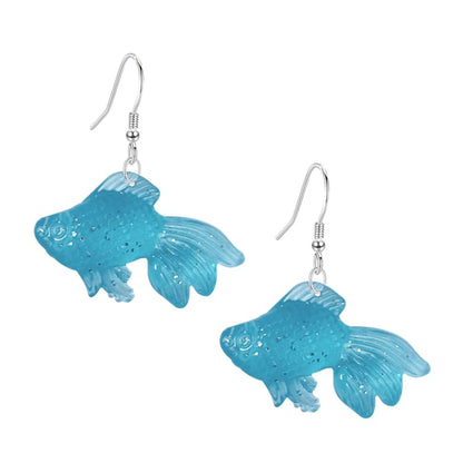 Anmpab Beach Funny Cute Goldfish Dangle Drop Earrings Lovely Resin Transparent Fish Earrings for Women - color: Blue