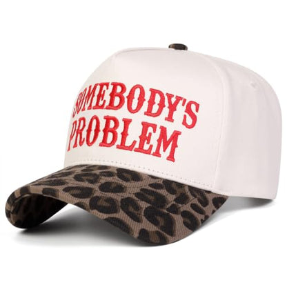 Trendy Embroidered Baseball Cap for Men & Women, Adjustable Snapback Hat for Casual Wear - color: Somebodys Problem-leopard Red