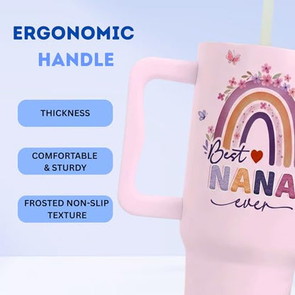 Gifts for Nana, Nana Birthday Gift Tumbler 40oz with Handle and Straw, Nanas Gifts for Birthday, Christmas, Retirement from Grandkids or Family, Nana's Tumbler - color: Best Nana